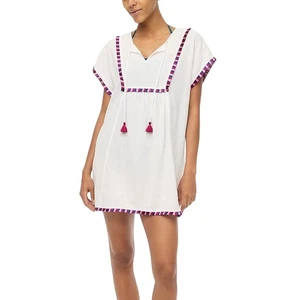 NWT J.Crew White Fringe Beach Tunic Cover-Up Multi Trim Tassel Size M - Bild 1 von 7