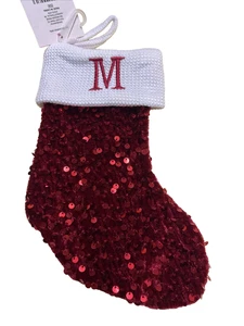 Holiday Style 10" Christmas Stocking Red Sequin Monogram "M" - Picture 1 of 3
