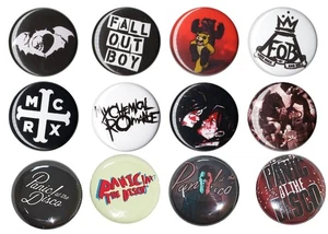 Emo Punk Band 1 inch Button Set - x12 - Fall out Boys / MCR / Panic at the disco - Picture 1 of 2