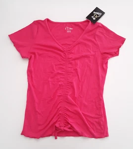Art Class Girls XXL (16/18) Short Sleeve Ribbed Stretch Top V-Neck Prime Pink - Picture 1 of 10