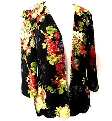 Chaqueta para mujer Joseph Ribkoff elegante negra floral dobladillo festoneado talla 8 Foto 1 de 4