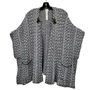 Chicos Sweater Cardigan Hook Open Front One Size Poncho Black Pockets Oversized - Picture 1 of 13