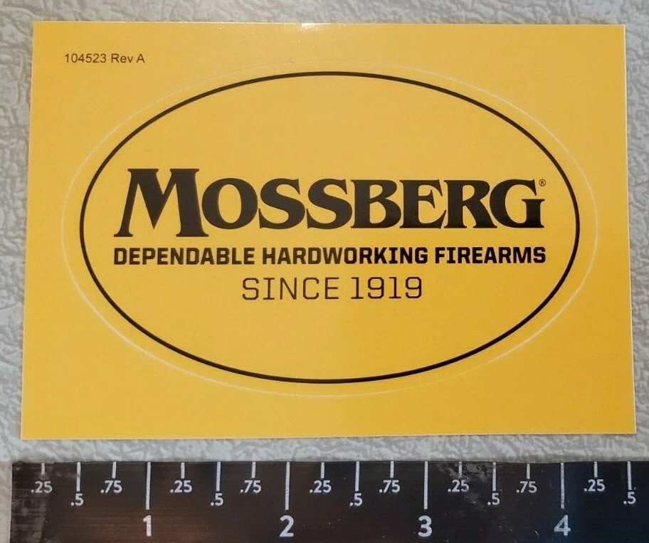 OEM Mossberg Firearms Logo Vinyl Decal Sticker 4” X 2.5” Hunting Outdoors Yellow - Image 1 of 1