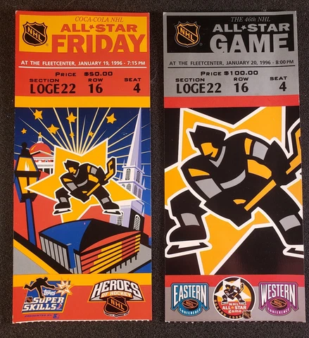 1996 Boston NHL All Star Game and Skills Competition Full Ticket Stubs Cover