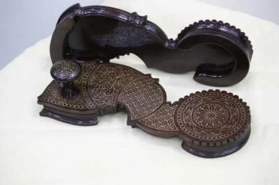 Wood Paduka From India Antique Inlay Old Style Wood Charan Paduka Sandals  - Image 1 of 4