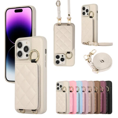 PU Leather Stand Wallet Card Case Wrist Strap For iPhone 15 Pro Max 14 13 12 11 - Image 1 of 4