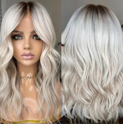 Highlight Ombre Ash Platinum Blonde Human Hair 13x4 Lace Front Wig for Women - Image 1 of 4