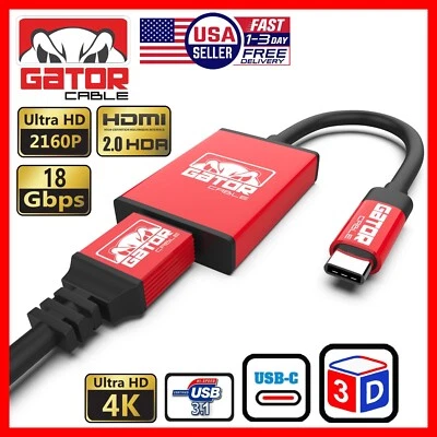 USB-C to HDMI HDTV Cable Adapter 4K Audio Video AV 60Hz 18Gbps Phone Mac PC 3FT - Image 1 of 4