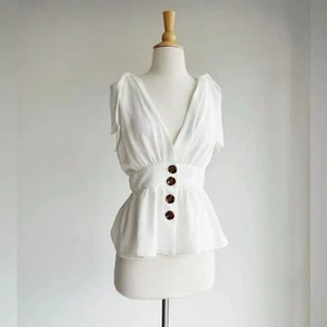 Camiseta sin mangas blanca profunda manga corbata en V pequeña - Imagen 1 de 5