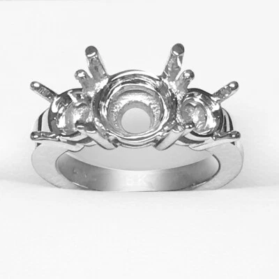 14k Solid White Gold Engagement three stone Ring setting Mount #R2041 - Image 1 of 4