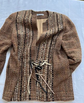 Kathlee Weir West 设计师 Weaver M/L 夹克西装外套手工编织带口袋  — 第 1/4 张图片