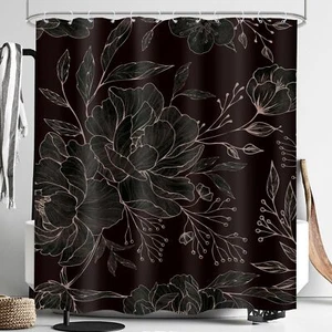 Black Peony Floral Shower Curtain 60Wx72H Inches Dark Vintage Flower Blossom ... - Picture 1 of 8