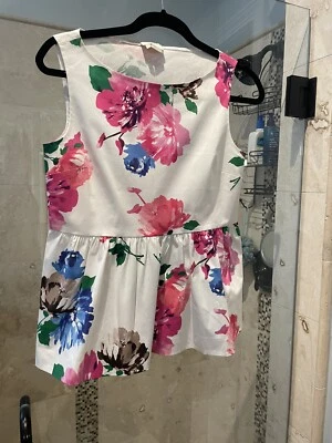 Top Kate Spade New York Thalia Rosa Blanco Floral Peplum S 4 Foto 1 de 4