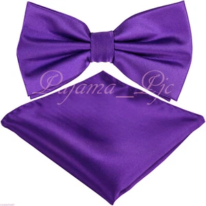 Purple New Men's Butterfly Style Pre-tied Bowtie & Pocket Square Hanky Wedding - Picture 1 of 1