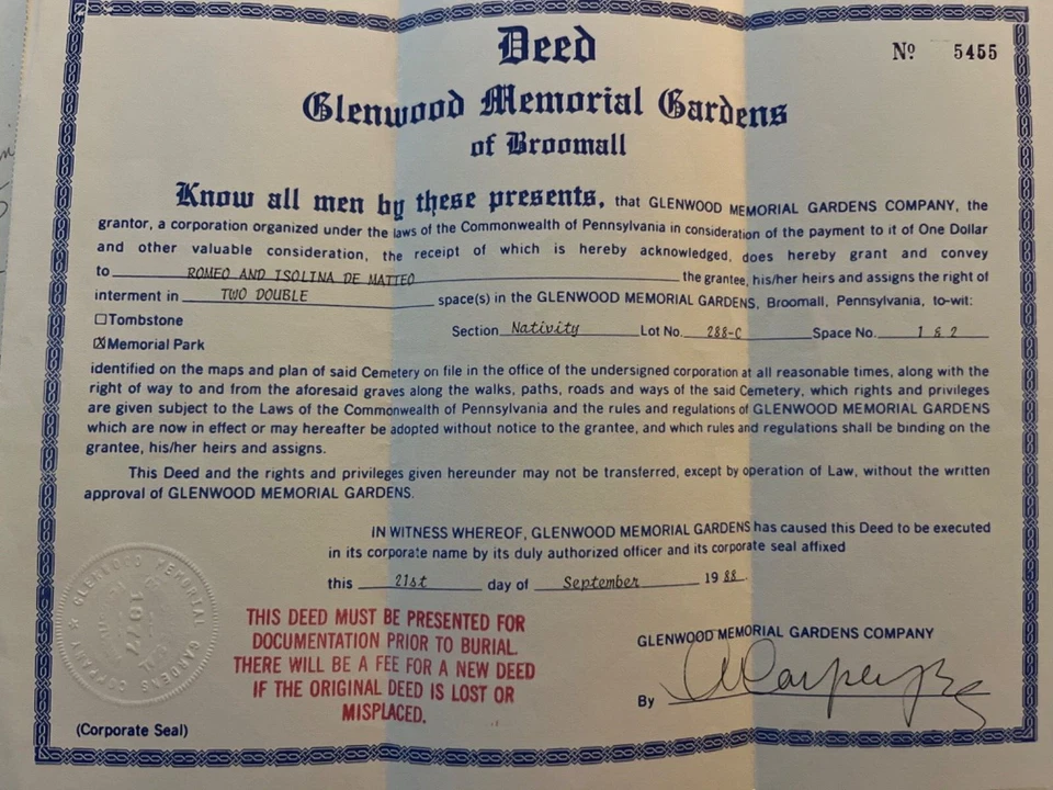3 parcelas funerarias en Glenwood Memorial Gardens BROOMALL, PA Foto 1 de 1