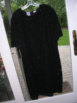 #C Stenay Vintage Black Silk Beaded Sequin Cocktail Party Dress Plus Sz 22 - Image 1 of 4