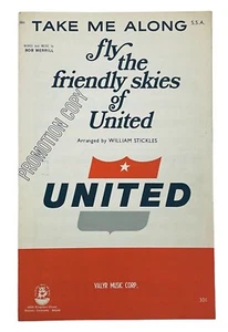 United Airlines Jingle Music 1959 PROMOTIONAL COPY Take Me Along Bob Merrill - Picture 1 of 10