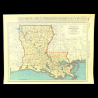 1940s Vintage LOUISIANA State Map Antique Map of Louisiana Wall Art Decor