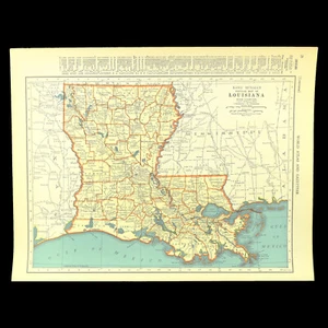 Vintage LOUISIANA Map Wall Art Old Original New Orleans Baton Rouge Antique - Picture 1 of 5