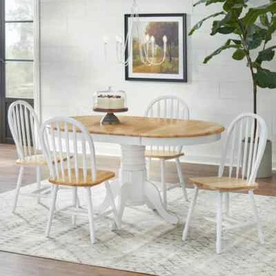 5-Pc Country Style Dining Set: Solid Wood w/ 22in Leaf - White & Natural Fin Top - Image 1 of 4