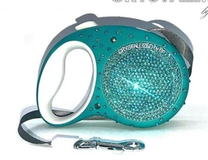 Bling Dog Leash AUSTRIAN CRYSTALS Retractable Any Size Color Breed Bedazzled - Picture 1 of 6