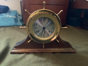 Vintage SETH THOMAS 1008 HELMSMAN-W E537-001 Ships Wheel Bell Strike Brass Clock - Picture 1 of 11