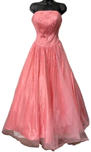 Alyce Designs Ball Gown Strapless Beaded Pink Tulle Quinceanera Sweet 16 Prom 6 - Picture 1 of 12
