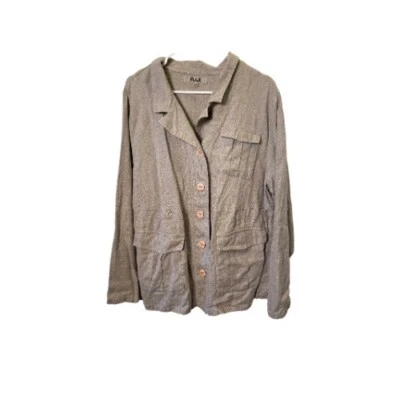 FLAX 100% Linen Comfy Oversized Tan Jacket Size 1G Or XL Lagenlook Art To Wear - Image 1 of 4