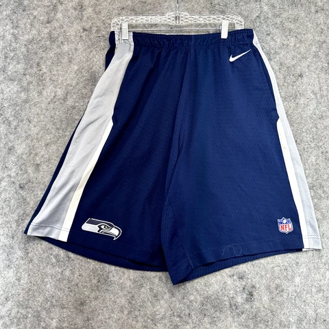 Seattle Seahawks Shorts Mens Extra Large Blue Gray Swoosh Logo Spellout Nike Cover