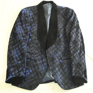 Tom Richi 42R Blue Metallic Check Shawl Tux Tuxedo Dinner Jacket - Picture 1 of 12
