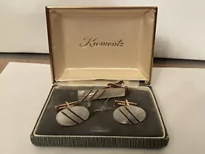 Vintage 1930s Deco Krementz Gold & Pearl Cufflinks Tie Clip Tuxedo Set In Box - Picture 1 of 6