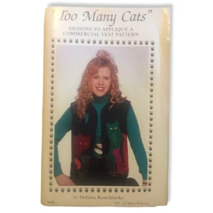 VTG 1989 TOO MANY CATS Vest Appliqué Design Deborah Konchinski Critter Patterns - Picture 1 of 5