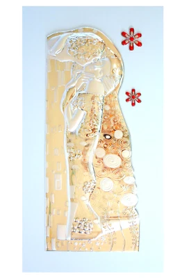 IL BACIO DI KLIMT QUADRO ARGENTO cm40x16 LEGNO cm50x26 MADE IN ITALY QUADRI - Immagine 1 di 2