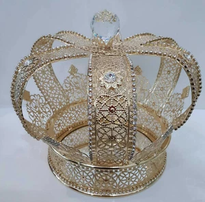 CORONA GRANDE SCATOLA PORTAOGGETTI DECORO ORO CON STRASS E CRISTALLI - Imagen 1 de 6