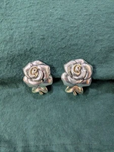 Vtg Yaakov Heller Sterling Silver Rose Clip On Earrings 1.75" X 1.25" - Picture 1 of 6