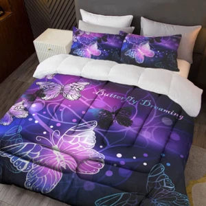 3D Purple Butterfly Bedding Queen Comforter Set Dreamy Butterfly Comforter Set f - Picture 1 of 7