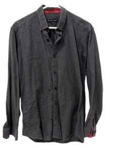 Jared Lang Mens Shirt M Solid Grey Long Sleeve Button Flip Cuff 100% Cotton - Picture 1 of 5