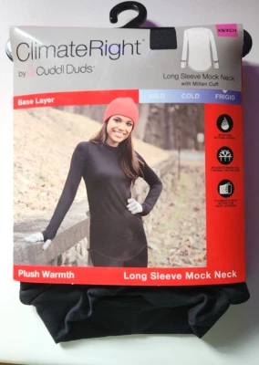 CUDDL DUDS Mujeres Negro Clima Derecho Felpa Calor Manga Larga Cuello Simulado Talla XS Foto 1 de 4