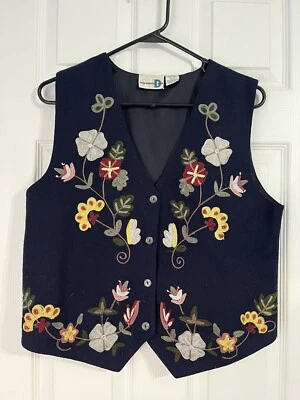 Chaleco de fieltro de lana vintage con bordado floral mediano años 90 Y2K sin mangas Foto 1 de 4