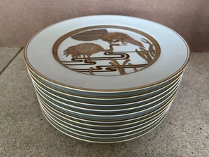 Set Of 11 Fitz and Floyd Golden Heron 10 1/4" Dinner Plates White Gold - Picture 1 of 3