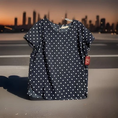 Women’s Blue & White Dots Pullover Blouse Short Sleeve Size XL Faded Glory - Image 1 of 4