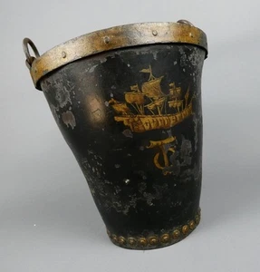 Vintage painted leather rivited fire bucket c1870 #25057 - Picture 1 of 20