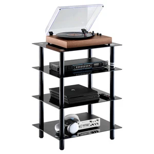 VEVOR 4-Tier AV Media Stand Strengthened Tempered Glass Audio/Video Stand Shelf - Picture 1 of 12
