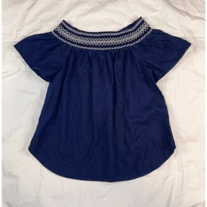 Top para mujer Vineyard Vines XS azul blanco bordado mezcla de lino manga corta - Imagen 1 de 7