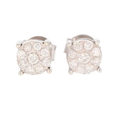 .26ctw Round Cut Diamond Cluster Flush-Set Stud Pair Earrings 14k White Gold - Image 1 of 4