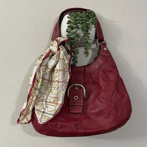 COACH Red Full Grain LEATHER Hobo Shoulder Bag With Silver Buckle Style F15075 - Picture 1 of 10