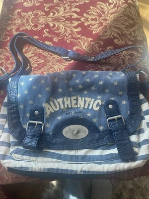 Denim Shoulder Bag With Embroidery, Please Check Pictures Small Amount Of Damage - Image 1 of 4