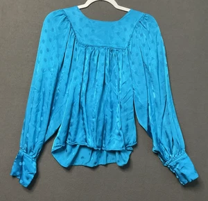 Happy Nature Blouse Womens Small Polka Dot Satin Long Sleeve Boho Top Tie Button - Picture 1 of 8