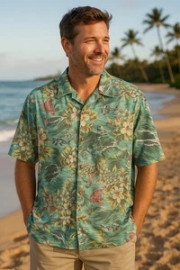 Vintage Tommy Bahama Hemd Herren Large Hawaii Tropical Fish Floral Aloha Island - Bild 1 von 8