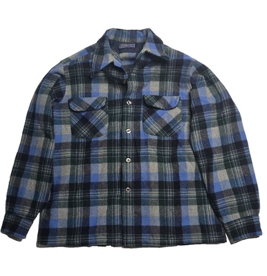 Pendleton Shirt Mens L VTG Loop Collar Flap Pockets Ombre Wool Plaid Made in US - Image 1 of 4